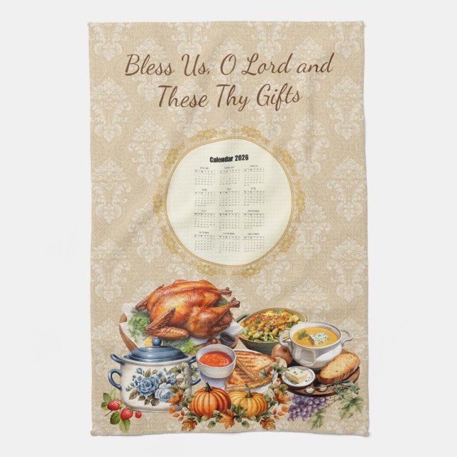 Linge De Cuisine 2026 Calendar Towel Grace Bless Us O Lord (Vertical)