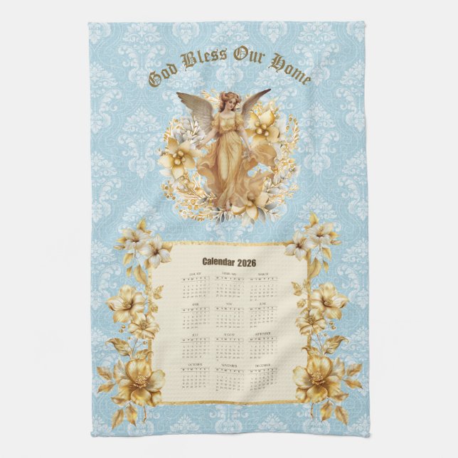 Linge De Cuisine 2026 Calendar Towel Pretty Guardian Angel  (Vertical)