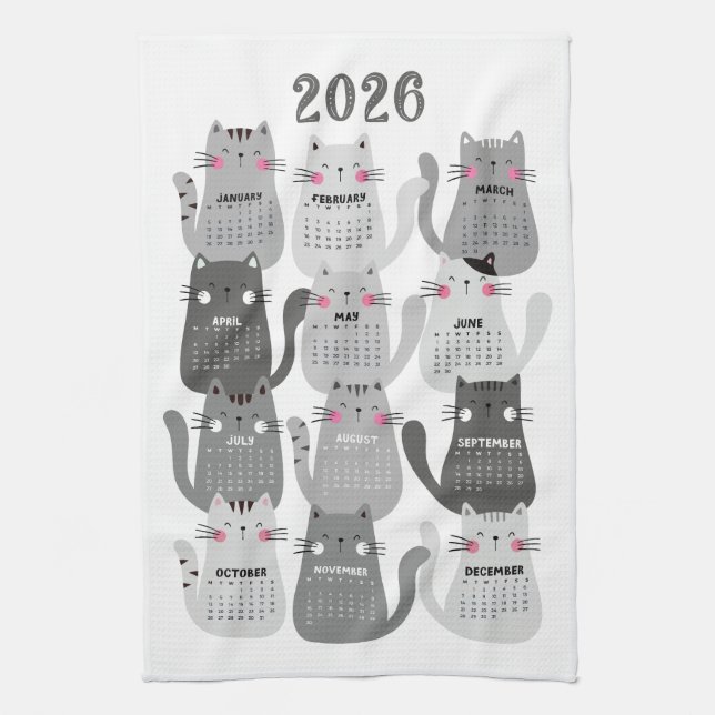 Linge De Cuisine 2026 Calendrier Chats gris (Vertical)