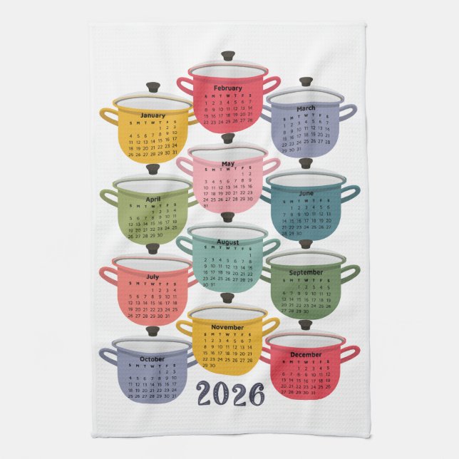 Linge De Cuisine 2026 Calendrier Cuisine Colorful Cookware (Vertical)
