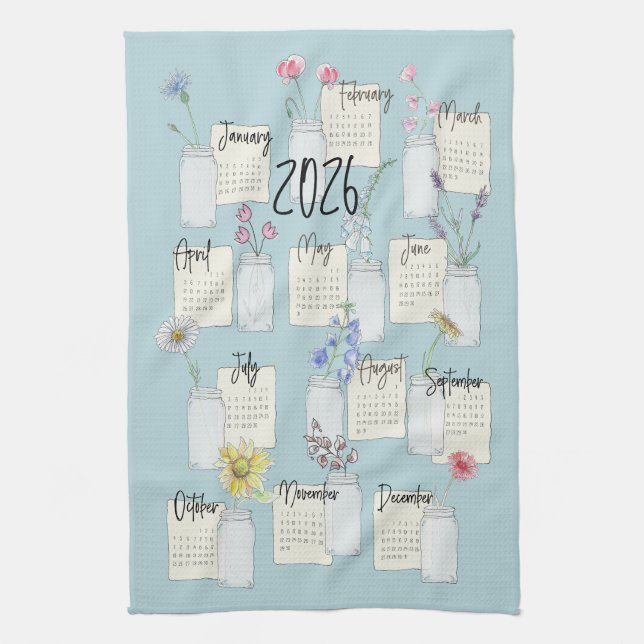Linge De Cuisine 2026 Calendrier Cuisine Tea Towel (Vertical)