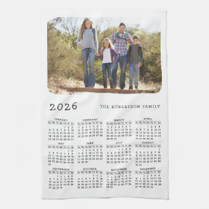 Linge De Cuisine 2026 Calendrier Nom de famille Photo Simple Blanc 