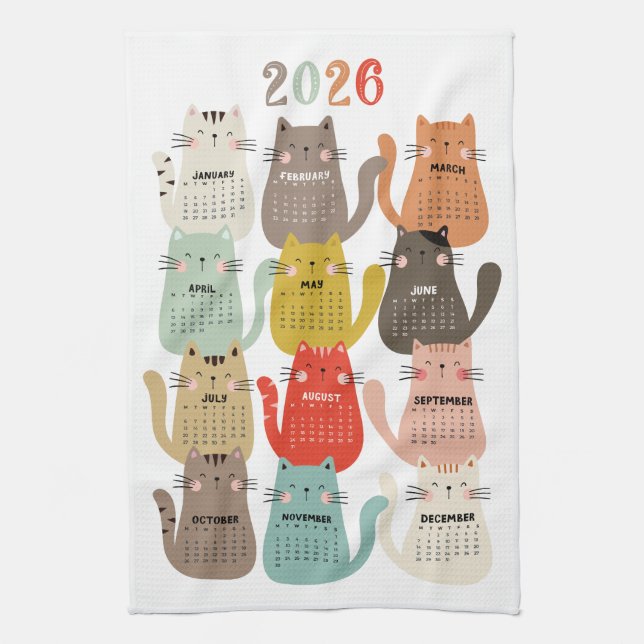 Linge De Cuisine 2026 Calendrier Tons Terre Chats (Vertical)