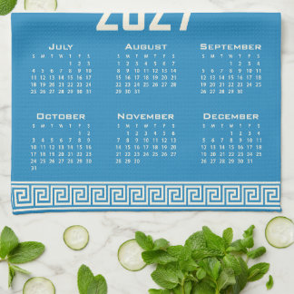Linge De Cuisine 2027 Calendar, Greek Fret, Cosmic Latte on Blue