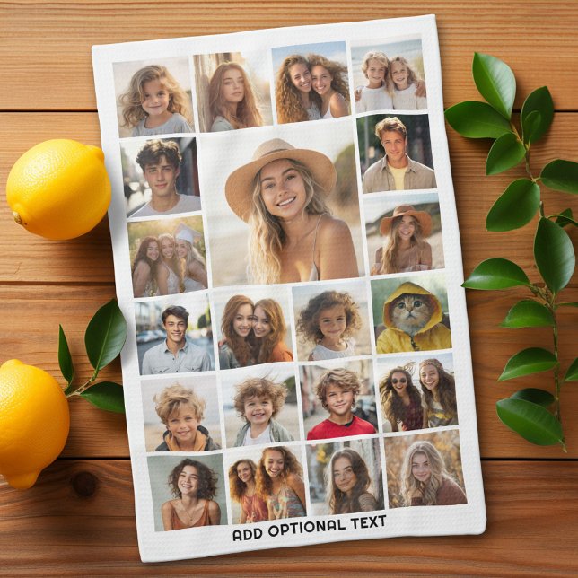 Linge De Cuisine 21 Collage photo - Texte personnalisé - noir et bl (Custom Kitchen Towel with Photo Collage)