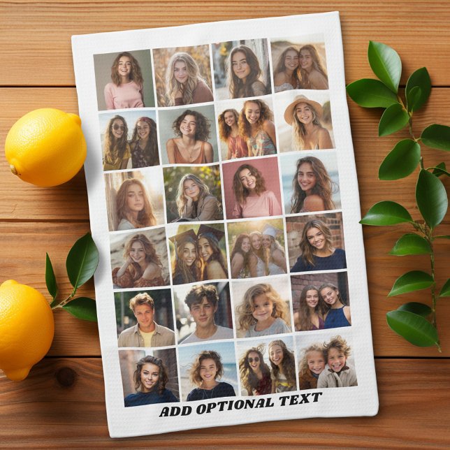 Linge De Cuisine 24 Photo Collage - Texte personnalisé - noir et bl (Custom Kitchen Towel with Photo Collage)