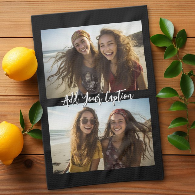 Linge De Cuisine 2 Collage photo avec légende de script tendance -  (Custom Kitchen Towel with Photo Collage)