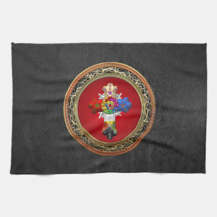 Linge De Cuisine [300] Rosy Cross (Croix Rose) sur Red & Gold