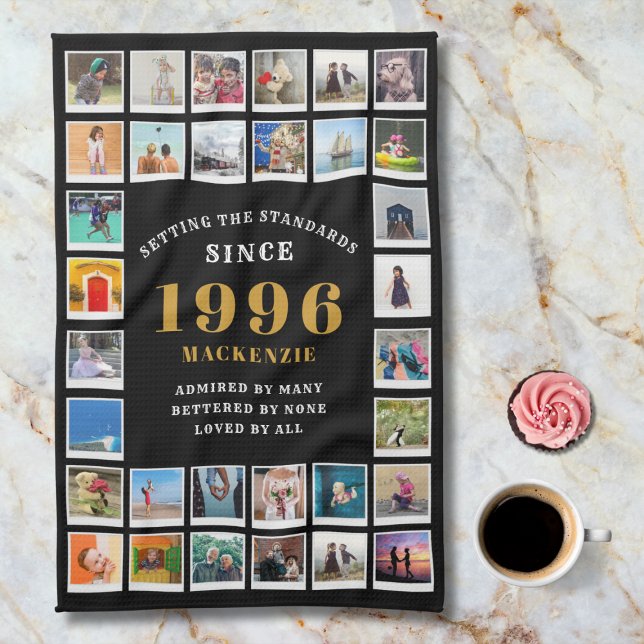 Linge De Cuisine 30th Birthday 1996 Family Memories Photo Collage  (1996 Kitchen towel. Marble background.)