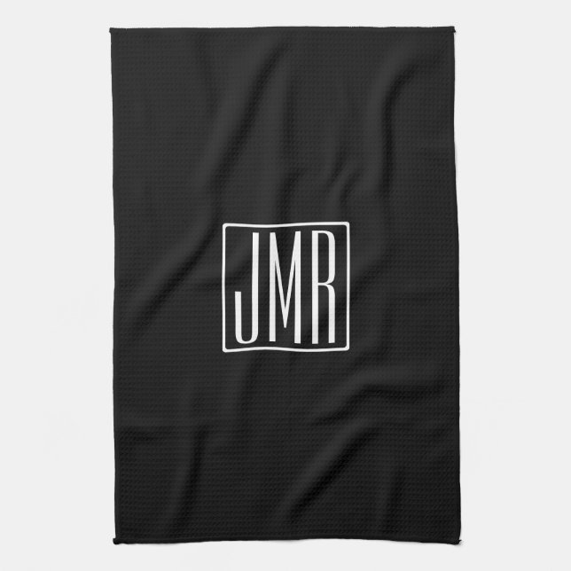 Linge De Cuisine 3 Initiales Monogramme | Noir & Blanc (ou couleur  (Vertical)