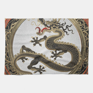 Linge De Cuisine [400] Dragon oriental sacré noir et or