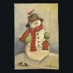 Linge De Cuisine 4905 Noël des Snowman et Birdhouse<br><div class="desc">From à un authentilic painting par Ruth Garrison.</div>
