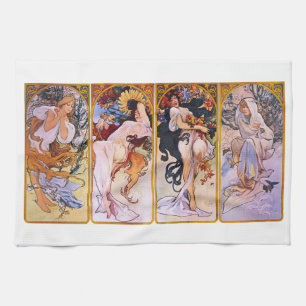 Linge De Cuisine 4 saisons par Alphonse Mucha, Art Nouveau Vintage