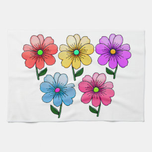 Linge De Cuisine 5 Fleurs de couleur