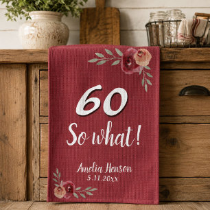 Linge De Cuisine 60 Alors quel Rose d'aquarelle rouge 60e anniversa