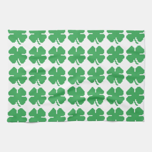 Linge De Cuisine 8 bits Pixel Lucky Four Leaf Clocher (Horizontal)