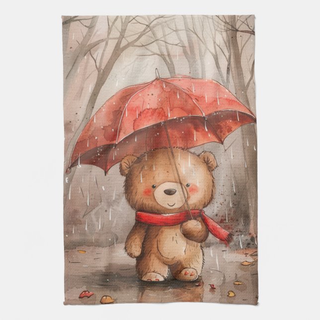 Linge De Cuisine A Cute Teddy Bear in The Rain (Vertical)