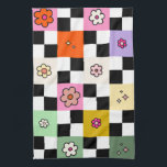 Linge De Cuisine À damiers coloré rétro marguerite<br><div class="desc">à damiers - Motif Retro Colorful Flower Check - Checkerboard.</div>