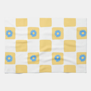 Linge De Cuisine À damiers Jaune Blanc Avec Motif Fleur Bleu