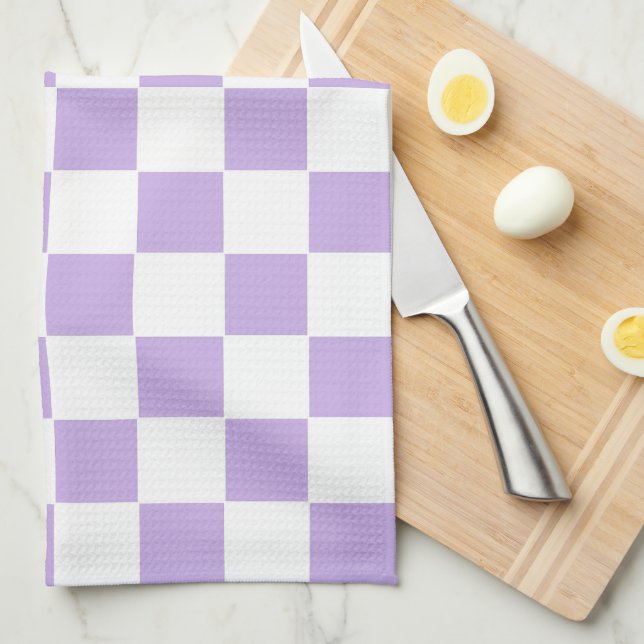 Linge De Cuisine à damiers Lavande et blanc (Quart Plié)