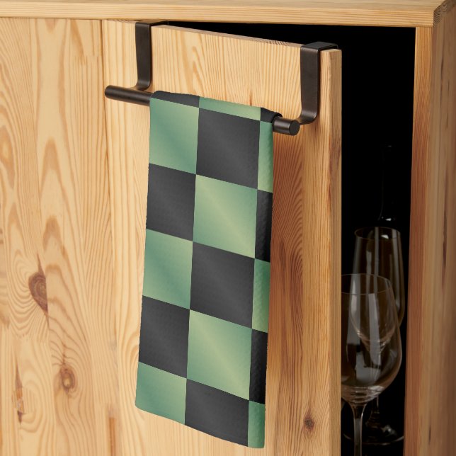 Linge De Cuisine À damiers moderne vert olive noir dégradé (Pliage en tiers)