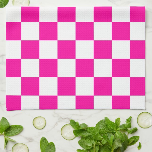 Linge De Cuisine à damiers rose et blanc (Plié)