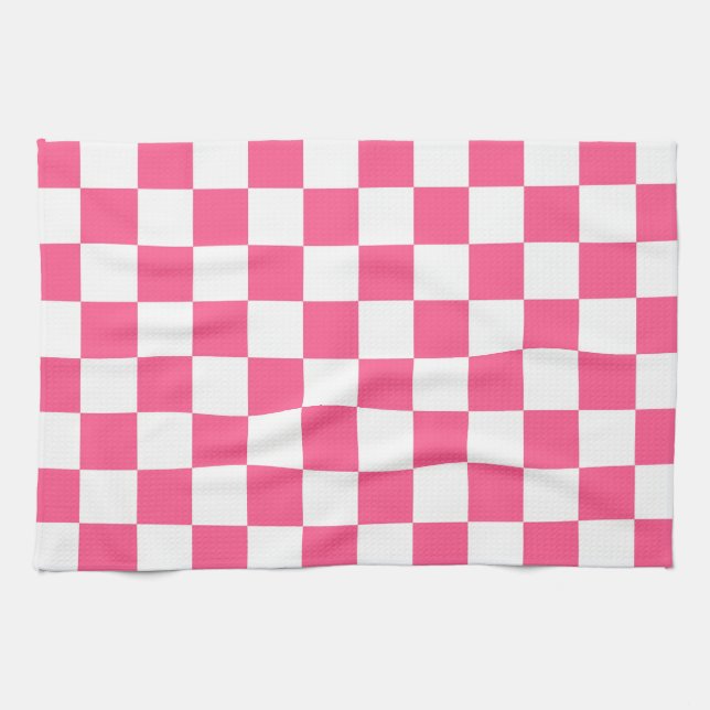 Linge De Cuisine à damiers rose et blanc chaud (Horizontal)