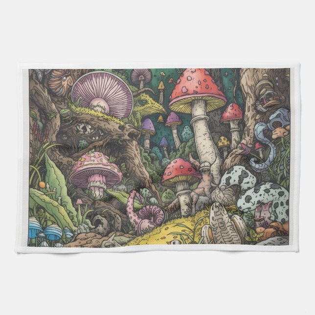 Linge De Cuisine A psychedelic woodland decorative tea towel (Horizontal)