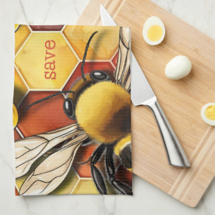 Linge De Cuisine Abeille de miel en or   Maroon