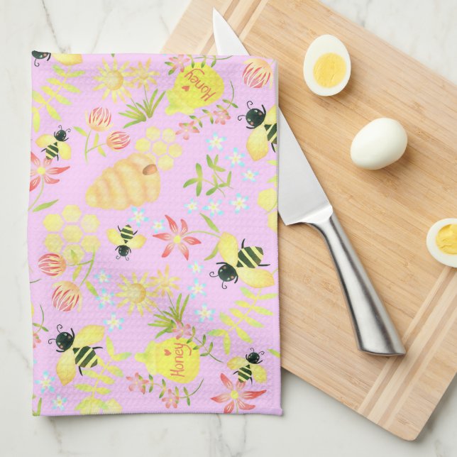 Linge De Cuisine Abeille Rose (Quart Plié)