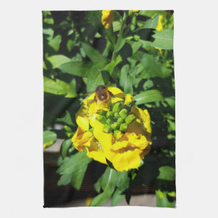 Linge De Cuisine Abeille sur Fleurs Jaunes
