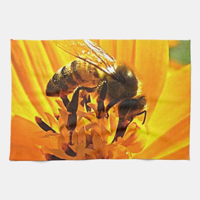 Linge De Cuisine Abeille sur une fleur (Horizontal)