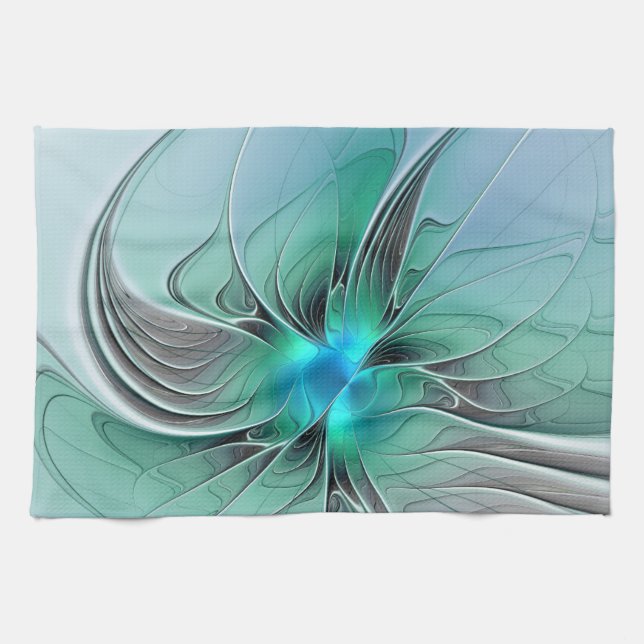 Linge De Cuisine Abstrait avec bleu, art fractal moderne (Horizontal)