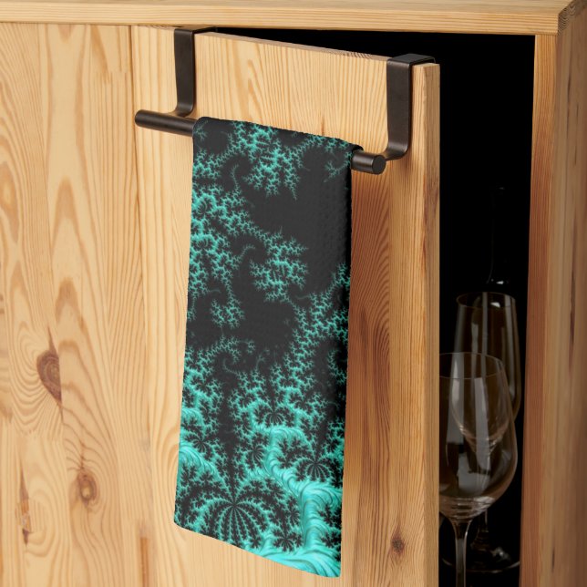 Linge De Cuisine Abstrait Black Green Fractal Art (Pliage en tiers)