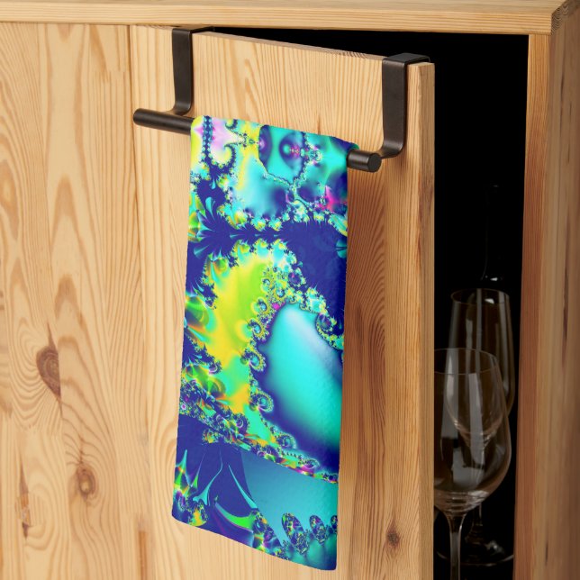 Linge De Cuisine Abstrait bleu cyan vert fractal (Pliage en tiers)