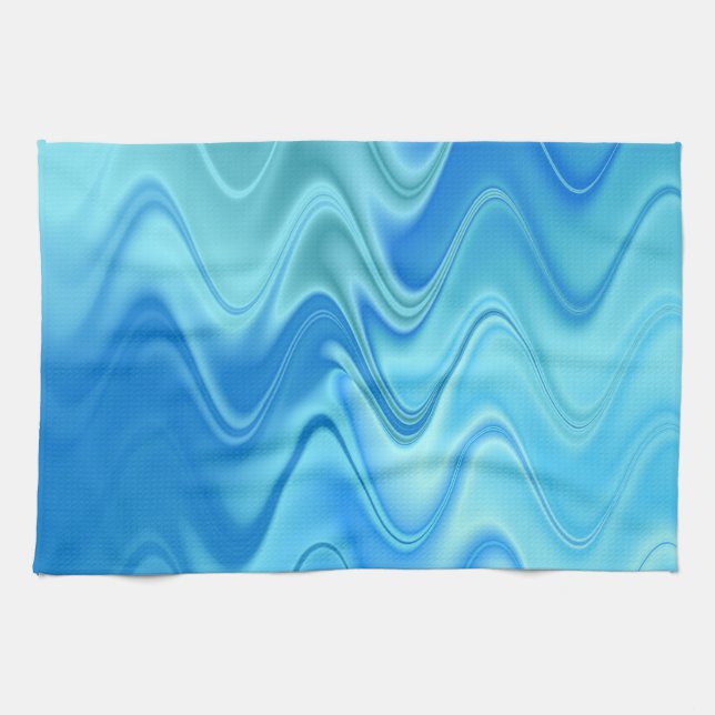 Linge De Cuisine Abstrait bleu ondulé (Horizontal)
