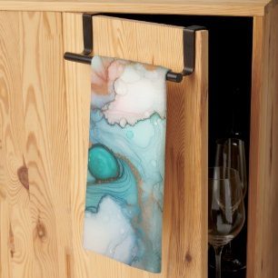Linge De Cuisine Abstrait en rose, sarcelle, bleu et or