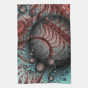 Linge De Cuisine Abstrait Fantaisie Vivide Art Fractal Brun Bleu