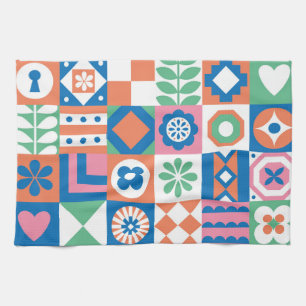 Linge De Cuisine Abstrait Floral Scandinavian Folk Motif