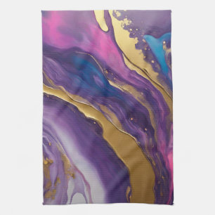 Linge De Cuisine Abstrait-flux Art-bleu rose violet et or-