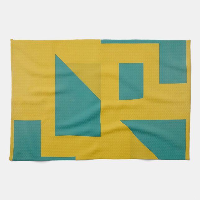 Linge De Cuisine Abstrait Géométrique Gras Jaune Turquoise (Horizontal)
