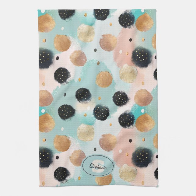 Linge De Cuisine Abstrait moderne Brushstroke & Polka Dot Motif (Vertical)