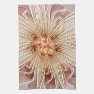 Linge De Cuisine Abstrait Moderne Peach Pastel Flower Fractal Art
