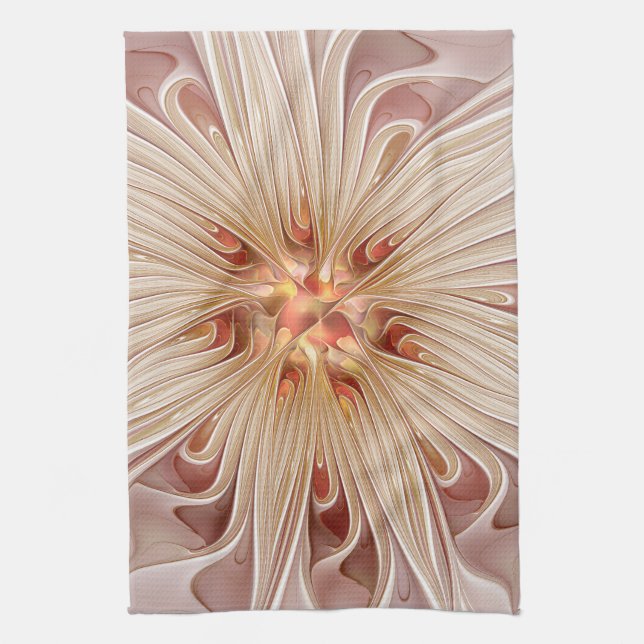 Linge De Cuisine Abstrait Moderne Peach Pastel Flower Fractal Art (Vertical)