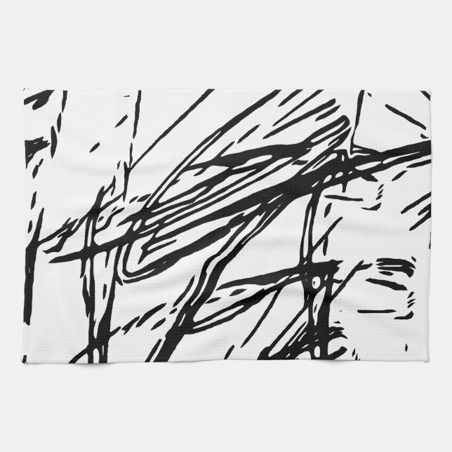 Linge De Cuisine Abstrait noir et blanc (Horizontal)