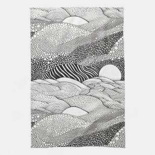 Linge De Cuisine Abstrait noir et blanc géométrique gribouillé (7)