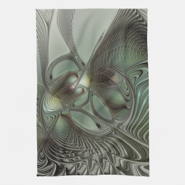 Linge De Cuisine Abstrait Olive Sage Green Grey Fractal Art Imagina (Vertical)