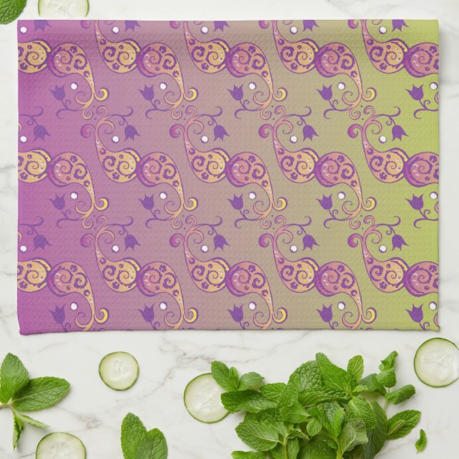 Linge De Cuisine Abstrait Pastel vert et rose pâtissier floral (Plié)
