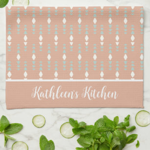 Linge De Cuisine Abstrait personnalisé Boho pêche sauge vert blanc
