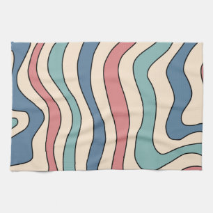 Linge De Cuisine Abstrait Retro les années 70 marbre Bleu Rouge Sup